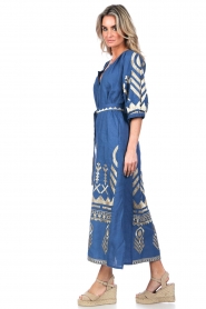 Greek Archaic Kori |  Linen dress Phileine | blue  | Picture 6
