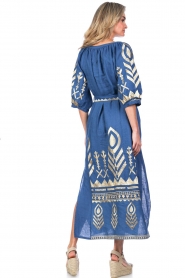 Greek Archaic Kori |  Linen dress Phileine | blue  | Picture 7
