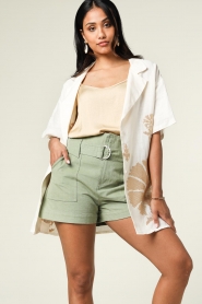 Greek Archaic Kori |  Embroidered linen blouse Phoebe | white  | Picture 6