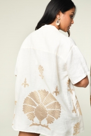 Greek Archaic Kori |  Embroidered linen blouse Phoebe | white  | Picture 8