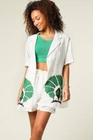 Greek Archaic Kori |  Embroidered linen blouse Phoebe | green  | Picture 5