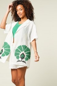 Greek Archaic Kori |  Embroidered linen blouse Phoebe | green  | Picture 6