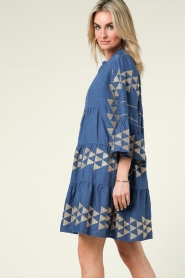 Greek Archaic Kori |  Linen dress with embroidery Viola | blue  | Picture 7