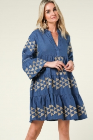 Greek Archaic Kori |  Linen dress with embroidery Viola | blue  | Picture 6