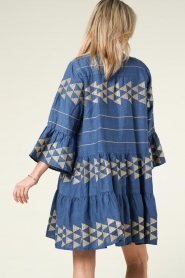 Greek Archaic Kori |  Linen dress with embroidery Viola | blue  | Picture 8