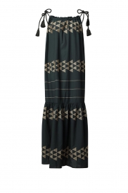 Greek Archaic Kori |  Printed maxi dress lora | black  | Picture 1