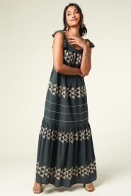 Greek Archaic Kori |  Printed maxi dress lora | black  | Picture 6