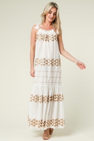 Greek Archaic Kori |  Printed maxi dress lora | white  | Picture 6