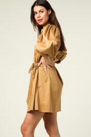 Notes Du Nord |  Poplin dress with puff sleeves Giselle | golden olive  | Picture 8