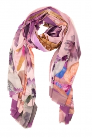 Moment Amsterdam | Dunne sjaal met print Flower | paars   | Afbeelding 1