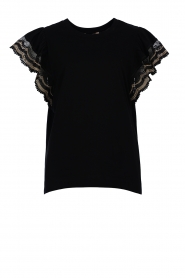 Twinset |  Poplin top with lace Filou | black
