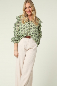 Aaiko |  Printed ruffle top Romy | green  | Picture 4