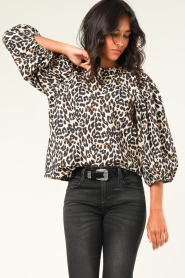 Lollys Laundry |  Poplin top with leopard print Bergen | black  | Picture 2