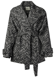 Berenice |  Wrap coat with woven print Mael | black  | Picture 1
