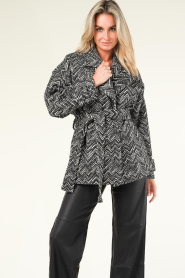 Berenice |  Wrap coat with woven print Mael | black  | Picture 6