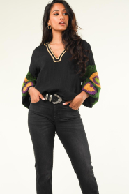 Stella Forest |  Cotton crêpe top with embroidery Namie | black  | Picture 4
