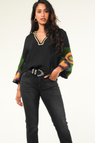 Stella Forest |  Cotton crêpe top with embroidery Namie | black  | Picture 6