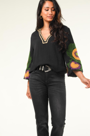 Stella Forest |  Cotton crêpe top with embroidery Namie | black  | Picture 5