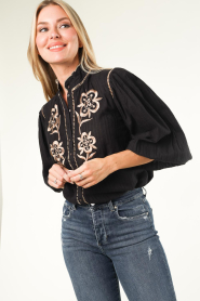 Antik Batik |  Hand embroidered blouse Anouki | black  | Picture 2