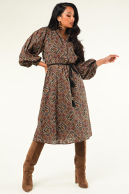 Antik Batik |  Paisley print midi dress Zina | brown  | Picture 4