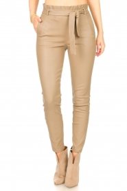 Dante 6 |  Stretch leather paperbag pants Duran | beige  | Picture 4