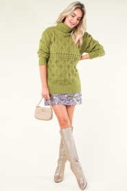 Silvian Heach |  Cable sweater with turtle neck Elda | green  | Picture 3