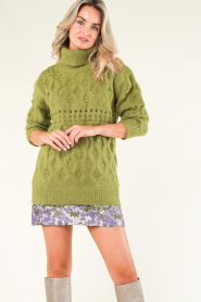 Silvian Heach |  Cable sweater with turtle neck Elda | green  | Picture 2