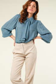 Aaiko |  Viscose blouse with puffed sleeves Veronne | blue  | Picture 2