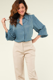 Aaiko |  Viscose blouse with puffed sleeves Veronne | blue  | Picture 6