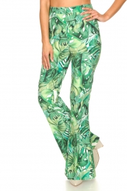 Fracomina |  Flared pants with leaves print Mowi | green  | Picture 5