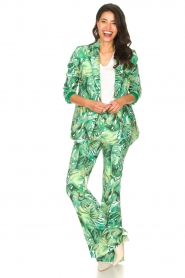 Fracomina |  Flared pants with leaves print Mowi | green  | Picture 2