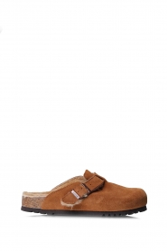 Scholl |  Suède sandals with sheep wool Fae | camel