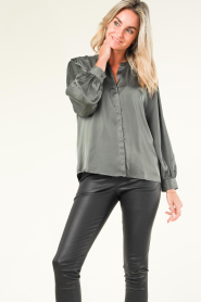 Knit-ted |  Satin blouse Celia | green  | Picture 5
