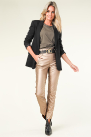 Knit-ted :  Faux leather pants Francis | metallic bronze - img2