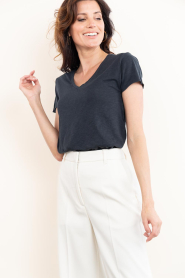 American Vintage |  Basic V-neck T-shirt Jacksonville | dark blue | Picture 3