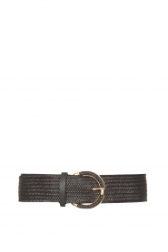 Little Soho |  Wicker belt with golden fastening | black  | Picture 1