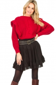 Aaiko :  Knitted sweater with puff sleeves Bizou | red - img2