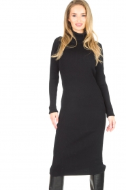 Freebird |  Knitted rib dress with turtleneck Britney | black  | Picture 5