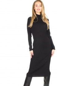 Freebird |  Knitted rib dress with turtleneck Britney | black  | Picture 4