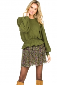 Freebird |  Sweater with smocked bottom Viccy | green  | Picture 5
