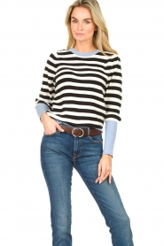 Lolly's Laundry |  Striped sweater with shoulder details Sarah | black  | Picture 5