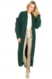 Silvian Heach |  Knitted cardigan with fringes Cleveland | dark green  | Picture 4