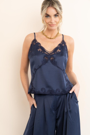 Dante6 |  Satin top with lace Ligne | dark blue | Picture 5