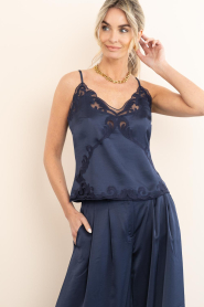 Dante6 |  Satin top with lace Ligne | dark blue | Picture 6