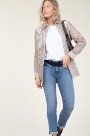 Ibana |  Leather blouse Tjez | taupe  | Picture 4
