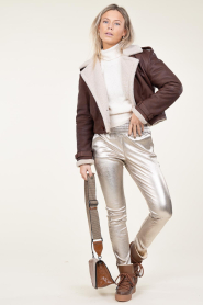 Ibana |  Stretch leather metallic legging Colette | light gold  | Picture 3