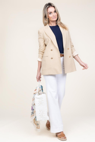 Twinset |  Linen double-breasted blazer Milou | beige  | Picture 3