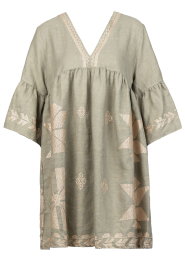 Greek Archaic Kori |  Linen dress with embroideries Alena | green  | Picture 1