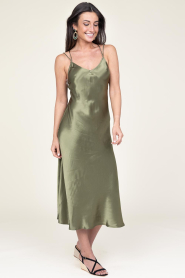 Greek Archaic Kori |  Satin maxi dress Zena | green  | Picture 4