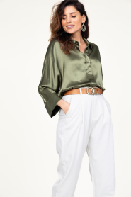 Greek Archaic Kori |  Satin blouse Maia | green  | Picture 5